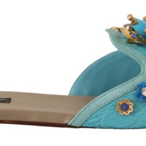Blue Crystal Exotic Leather Blue Crystal Sandals - Jag Couture London