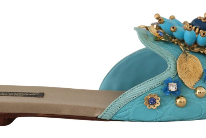 Blue Crystal Exotic Leather Blue Crystal Sandals - Jag Couture London