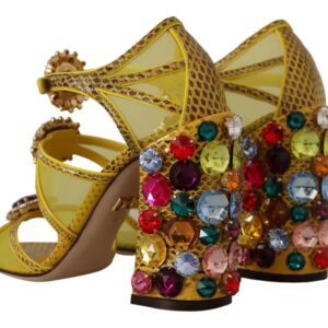 Yellow Leather Crystal Ayers Sandals Shoes - Jag Couture London