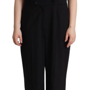 Black Wool Blend Sleeveless Jumpsuit Dress - Jag Couture London