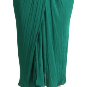 Dark Green High Waist Midi Pencil Cut Pleated Skirt - Jag Couture London