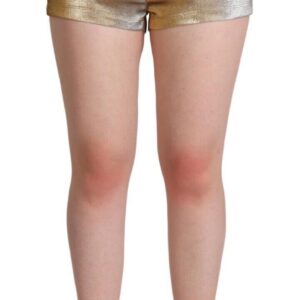 Metallic Gold Cotton Mid Waist Hot Pants Shorts - Jag Couture London