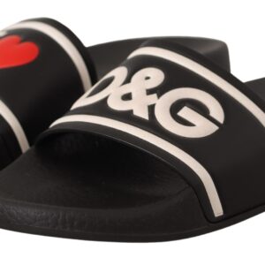 Black Leather I Love D&G Slides Sandals - Jag Couture London