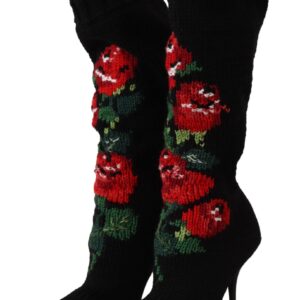 Black Stretch Socks Red Roses Booties Shoes - Jag Couture London