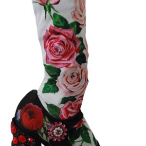 Black Floral Socks Crystal Jersey Boots Shoes - Jag Couture London