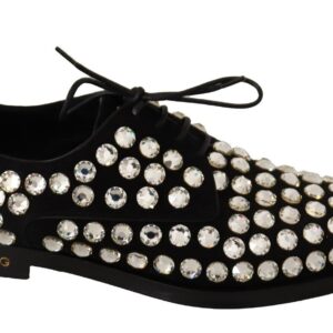 Black Leather Crystals Lace Up Formal Shoes - Jag Couture London
