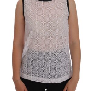 White Lace Floral Nylon Tank T-shirt - Jag Couture London