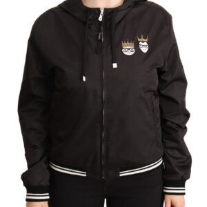 Black Polyester Hooded Bomber Full Zip Jacket - Jag Couture London