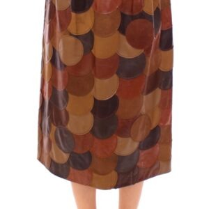 Brown Patchwork Leather Straight Skirt - Jag Couture London