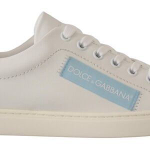 White Blue Leather Low Top Sneakers Shoes - Jag Couture London