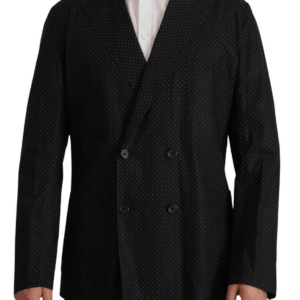 Black Polka Dotted Cotton Blazer Jacket - Jag Couture London