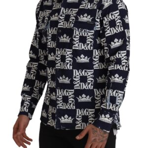 Blue Denim Stretch DG Crown Logo Casual Shirt - Jag Couture London