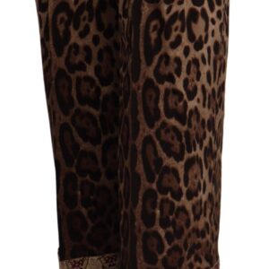 Brown Leopard Gold Jacquard High Waist Pants - Jag Couture London