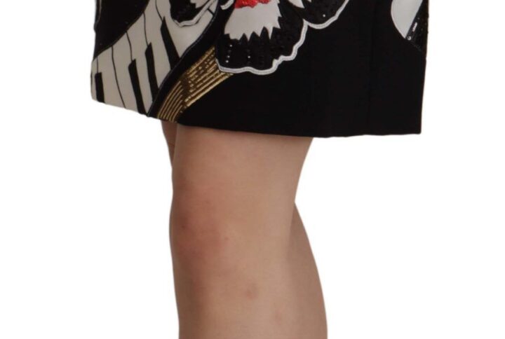 Black Love Clock Sequined Piano Skirt - Jag Couture London