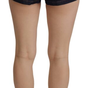 Blue Denim Stretch Crystal Hot Pants Shorts - Jag Couture London