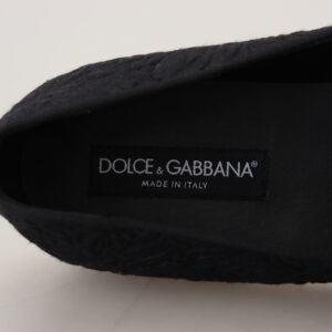 Black Floral Jacquard Slippers Loafers Shoes - Jag Couture London
