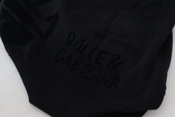 Black Wool Logo Pattern Crewneck Pullover Sweater