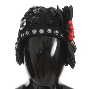 Black Crystal Gold Cherries Brooch Hat - Jag Couture London