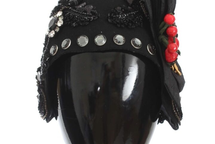Black Crystal Gold Cherries Brooch Hat - Jag Couture London