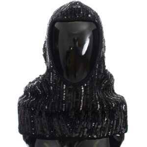 Black Knitted Sequin Hood Scarf Hat - Jag Couture London