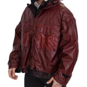 Bordeaux Cotton Hooded Full Zip Jacket - Jag Couture London