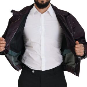 Purple Nylon Collared Biker Coat Jacket - Jag Couture London