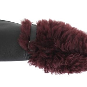 Black Leather Bordeaux Shearling Gloves - Jag Couture London