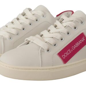 White Pink Leather Low Top Sneakers Womens Shoes - Jag Couture London