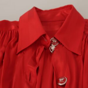 Red Button Down Belted Midi Satin Silk Dress - Jag Couture London