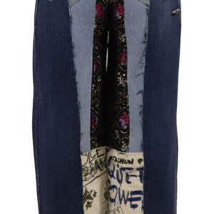 Multicolor Patchwork DG Fashion Wide Leg Denim Pant - Jag Couture London