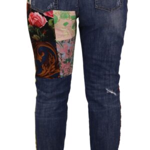 Blue Patchwork High Waist Denim Jeans - Jag Couture London