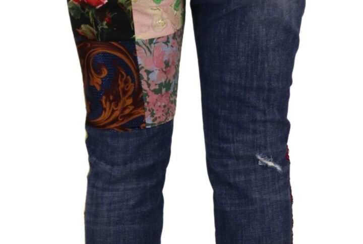 Blue Patchwork High Waist Denim Jeans - Jag Couture London