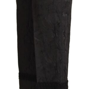 Black Brocade Cropped High Waist Pants - Jag Couture London
