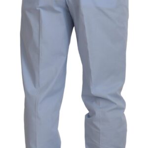 Blue Cotton Stretch Trousers Chinos Pants - Jag Couture London