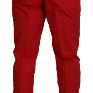 Red Cotton Slim Fit Trousers Chinos Pants - Jag Couture London