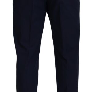 Blue Cotton Slim Trousers Chinos Pants - Jag Couture London