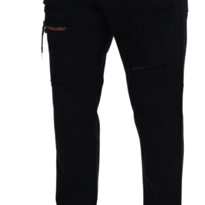 Black Loose Regular Torn Cotton Jeans - Jag Couture London