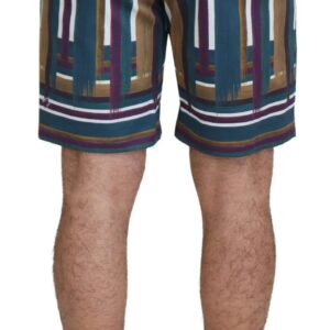 Multicolor Striped Stretch Cotton Shorts - Jag Couture London