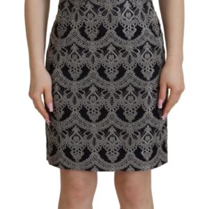 Black Gray Jacquard Sheath Bodycon Dress - Jag Couture London