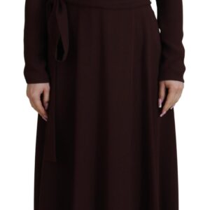 Brown Wrap Long Sleeve Midi Stretch Dress - Jag Couture London