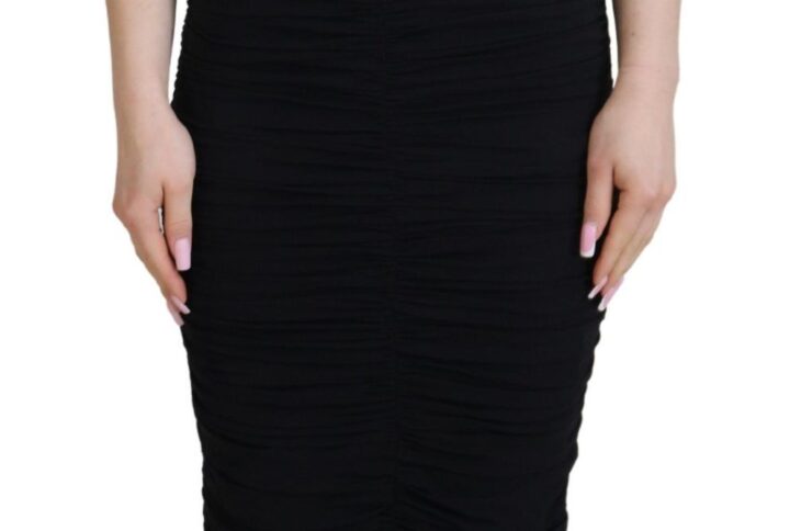 Black Sheath Midi Bodycon Lace Silk Dress - Jag Couture London