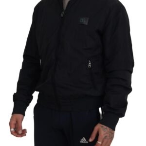 Black Nylon Logo Bomber Zipper Jacket - Jag Couture London