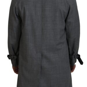 Gray Wool Plaid Long Trench Coat Jacket Trench Coat Jacket - Jag Couture London