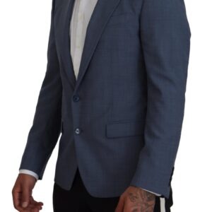 Blue Wool Stretch Slim Fit Jacket Blazer - Jag Couture London