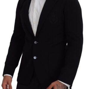Black Wool Crown Slim Fit Jacket Blazer - Jag Couture London