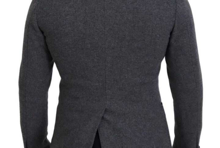 Gray Wool Roses Slim Fit Jacket Blazer - Jag Couture London