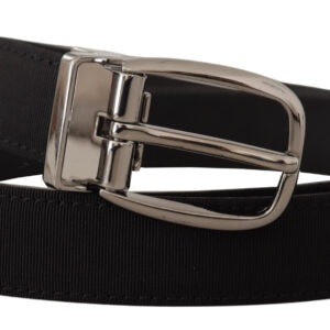 Black Grosgrain Leather Silver Logo Buckle Belt - Jag Couture London