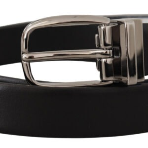 Black Leather Silver Metal Chrome Logo Buckle  Belt - Jag Couture London