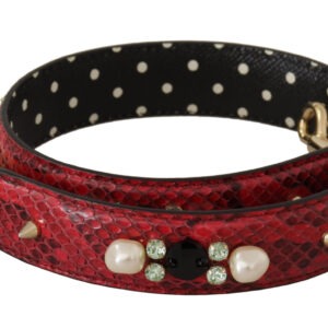 Red Exotic Leather Crystals Bag Shoulder Strap - Jag Couture London