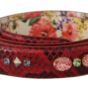 Red Exotic Leather Crystals Reversible Shoulder Strap - Jag Couture London